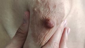 Closeup saggy tits with stretch marks