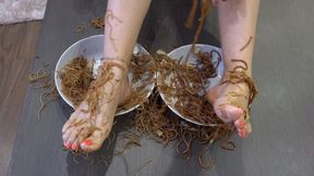 NATASHA - Foot Nutrition - Eat Noodle Pasta From My Feet! - POV Foot Fetish