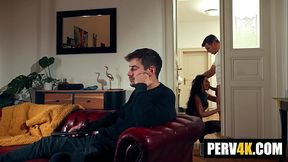 Innocent girl's taboo affair with her boyfriend's muscular dad