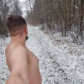 Naked walk in snow in Forrest