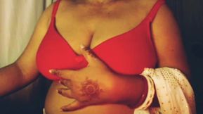Hot Girl Open Red Bra Nude Sexy Boobs Press.