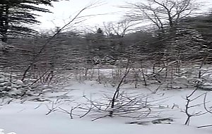 Redhead tranny jerking it in the snow