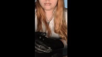 Blonde in rubber gloves fingering her tight pussy solo