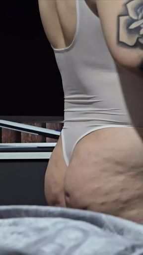 Stepmom in sexy white bodysuit and big ass get stepson dick in erection