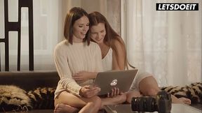 Brunette babes Mary Rock and Eve Sweet's lesbian makeout and pussy licking session