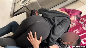 Chilean vixen&#x2019;s enormous booty gets pounded by dual gigantic ebony rods in laundromat mayhem