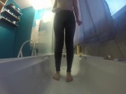 Desperate trans girl wets herself in the shower