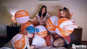 Q928 Three girls blow up 9 beach balls - 480p