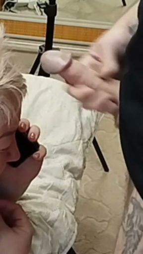 Stepmom ignores my wank and I cum on her hair   Clip 1