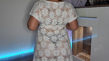 PAWG Changing From Leather Leggings To A Bikini Cover Up