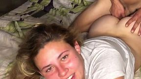 Hot girl with big ass gets her daliy dose of morning sex, riding her boyfriend's cock in her bed