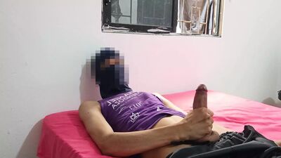 young man gets aroused by lying on mother-in-law's bed and masturbating