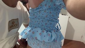 gozei dando de frente pro pauzudo. minha porra saiu tao grossa! estava a dias sem gozar. ele chupa meu peito como ninguem!