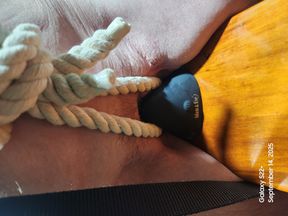 Husband finds out Goode Girl is putting on slut shows and cheating ties her to bondage horse  straddling a dildo