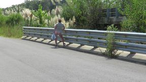 Patricia on the bridge over the road