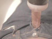 SLOW MOTION FLESHLIGHT HANDJOB AND CUMSHOT. MALE FLESHLIGHT TOY CLOSE UP