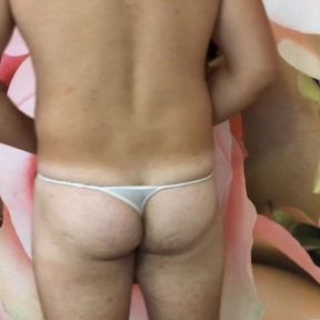 A man put on 6a womens red panties and shows his ass