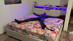 Wife Ties Her Latex Husband Slave to the Bed and Milks Him with Vibrators - Hard Orgasm and Relentless Edging - Bound and Gagged