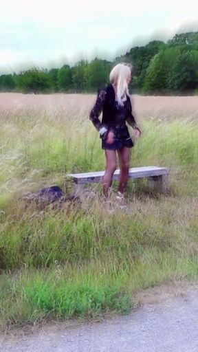 Biking In A Short Gown And Shiny Nylon Stockings   Clip 1