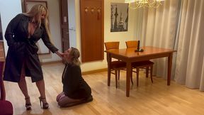 dominant beautiful blonde makes submissive slut submit.