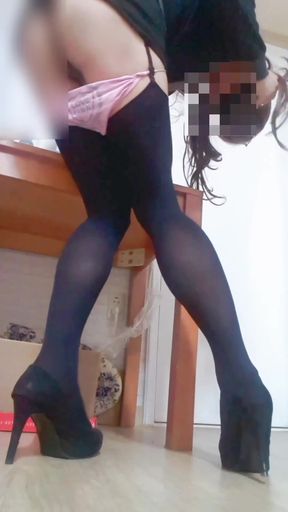 Unforgettable moment from &quot;Young asian sissy in black garterbelt stockings and highheels gives herself an enema and shaves&quot;