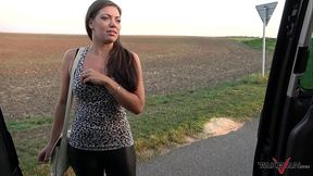 Big-boned babe gives a dirty deepthroat blowjob before heading home