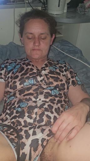 Daddy watches me play with my hairy pussy
