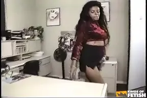 Busty ebony babe gets her pussy rammed by a white dude at job interview