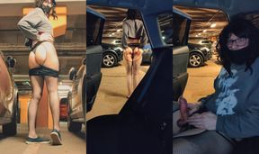 Risky flashing and cumshot in an underground parking lot