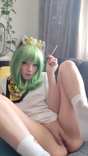 Gamer Girl smoking cig with no panties(full vid on my 0nlyfans/Manyvids)