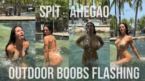 Boobs Flashing Outdoor, Ahegao, Spit, Getting Wet