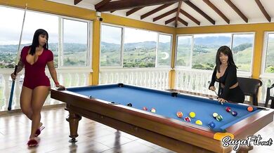 Sayafit and Anissamiller1 play with pool balls and the cue between their big buttocks - Brian Evansx