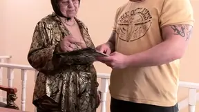 Hairy granny gets fucked on the staircase
