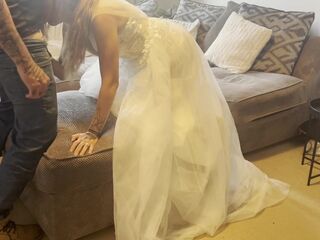 builder gets customer to put her wedding suit on and breeds her previous to spouse gets home