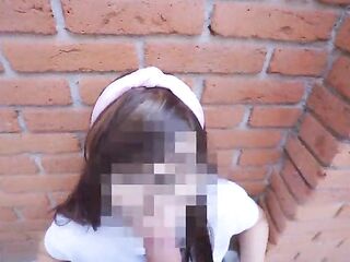 They're gonna the playground!! Sucking it at school! having sex with a student! This chab fills her petticoat with cum and then goes to the classroom! Public sex!