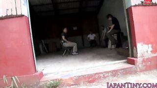 Tiny Japanese 18 year old outdoor group banged