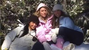 Sexy snow bunnies spreading their legs wide open for the lens