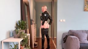 Hot blonde in shiny outfit shakes your ass