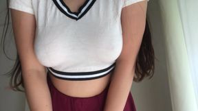 Otaku Girl Doing a Turkish Wearing Dildo, Busty White Girl Big Tits Swollen Weights