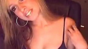 Sweet looking blonde webcam chick shows off her thongs