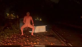 Naked outside when a car turns around in distance I decided to put on a show
