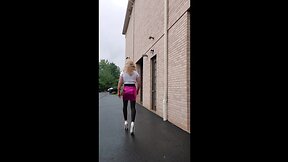 Deedeeslut69 working out with toy in hot pink skirt and white top