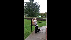 Deedeeslut69 working out with toy in hot pink skirt and white top