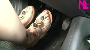 Driving and Pedal Pumping in Beige Open Toe Clogs