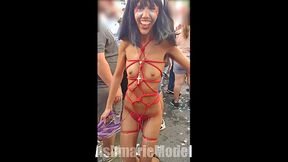 Latina dancer shows off hairy pussy in public
