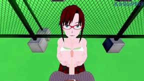 Mari Makinami rides and cums on the rooftop