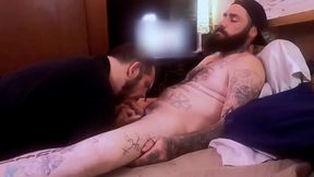 Tattooed Biker Daddy Chokes Cum Hungry Fag on Gushing Cock Explosion