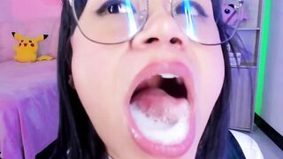 Lila Jordan plays with frothy saliva