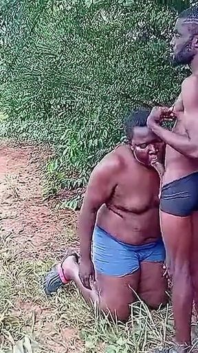 Chubby Kneeling and Given Blowjob Outside