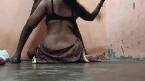 Desi Indian landlady with real big tits gives a sloppy BJ while undressing.